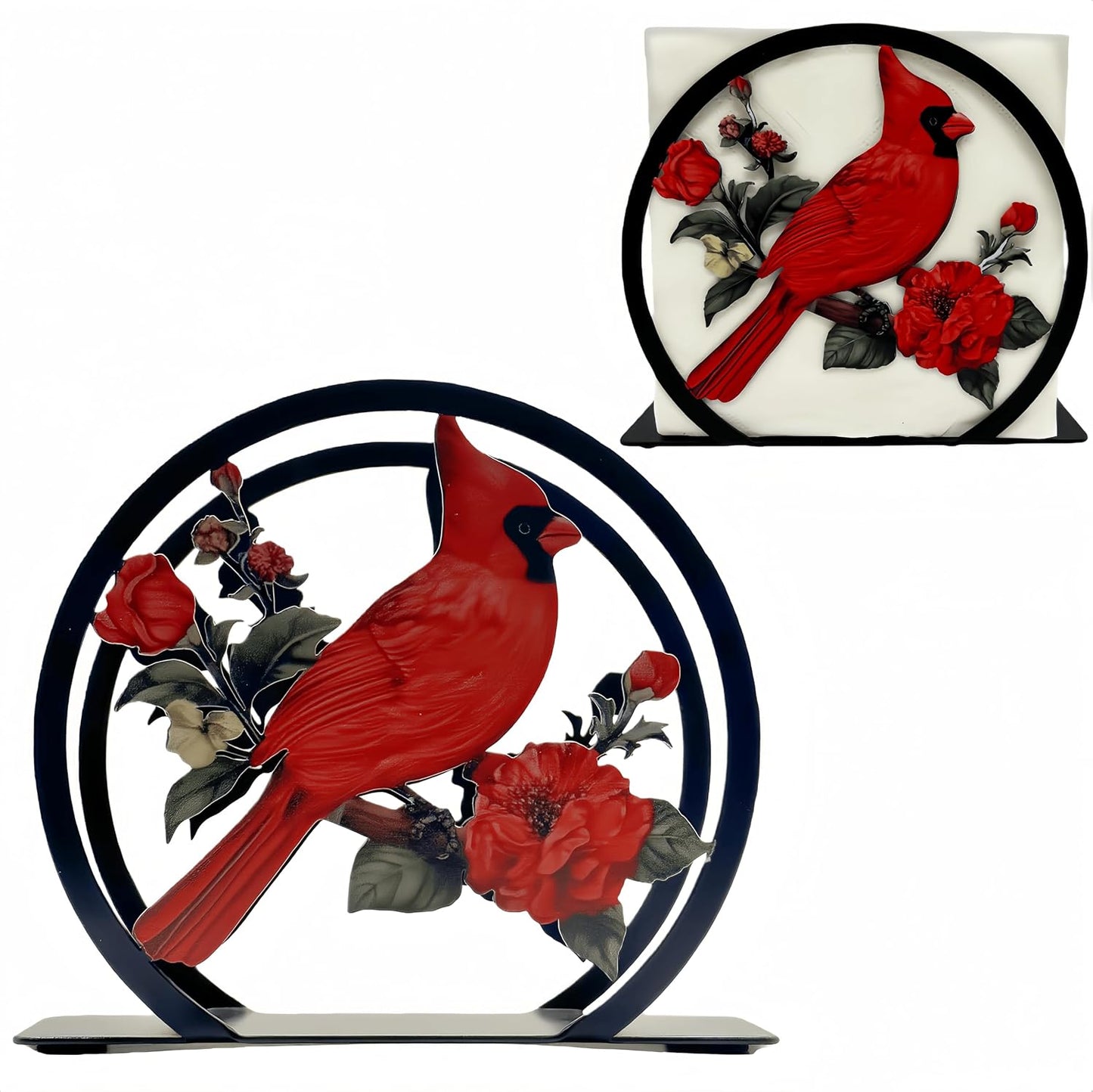Servilletero para mesa de metal en forma de pájaro rojo