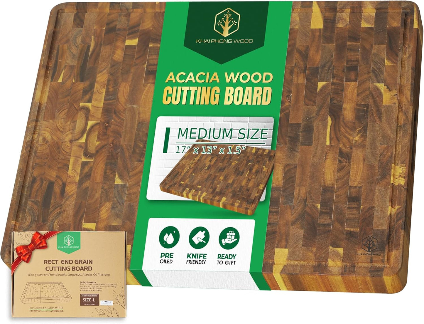 Tabla Cortar Acacia Grano Fino 17x13pulg Caja