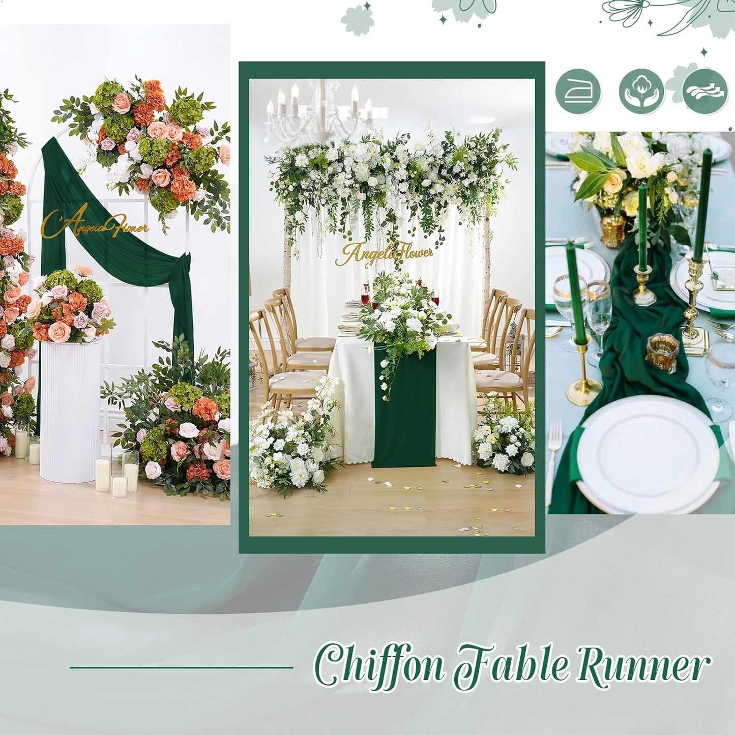 15 Caminos Mesa Gasa Verde Esmeralda Rústico Boda 27x120pulg
