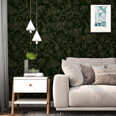 Papel tapiz floral verde autoadhesivo 17.5x78.7pulg
