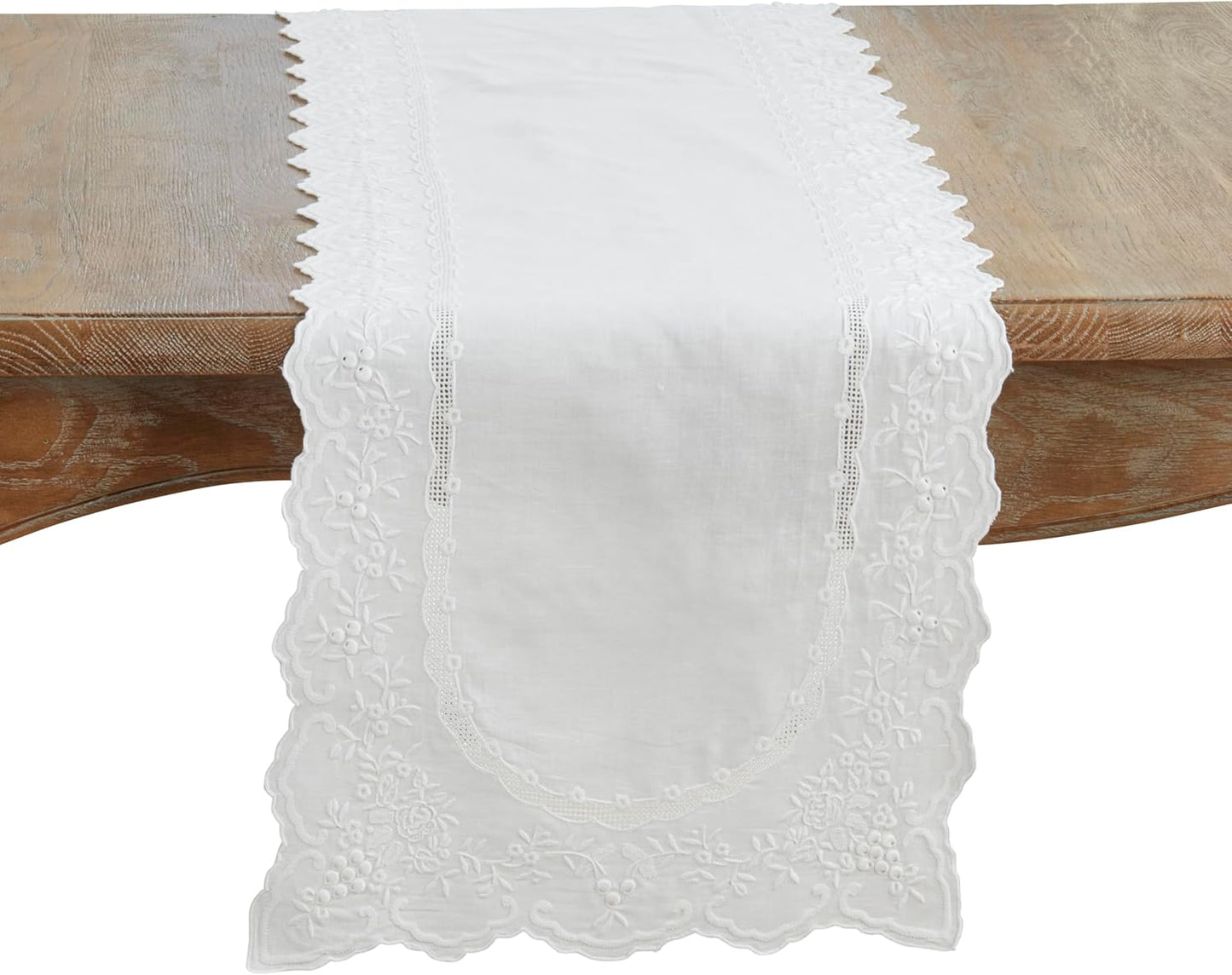 Camino de mesa de lino bordado decorativo no reversible 16 x 54