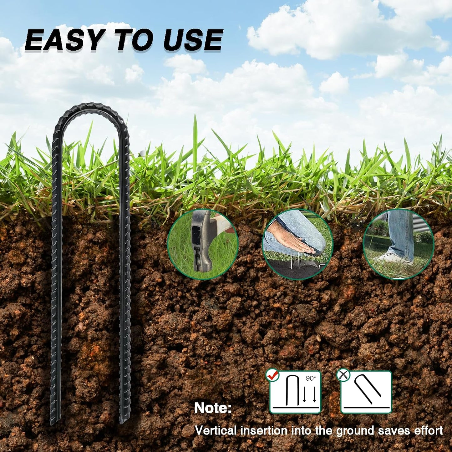 Estacas metal 8pulg resistentes con gancho U pack 10