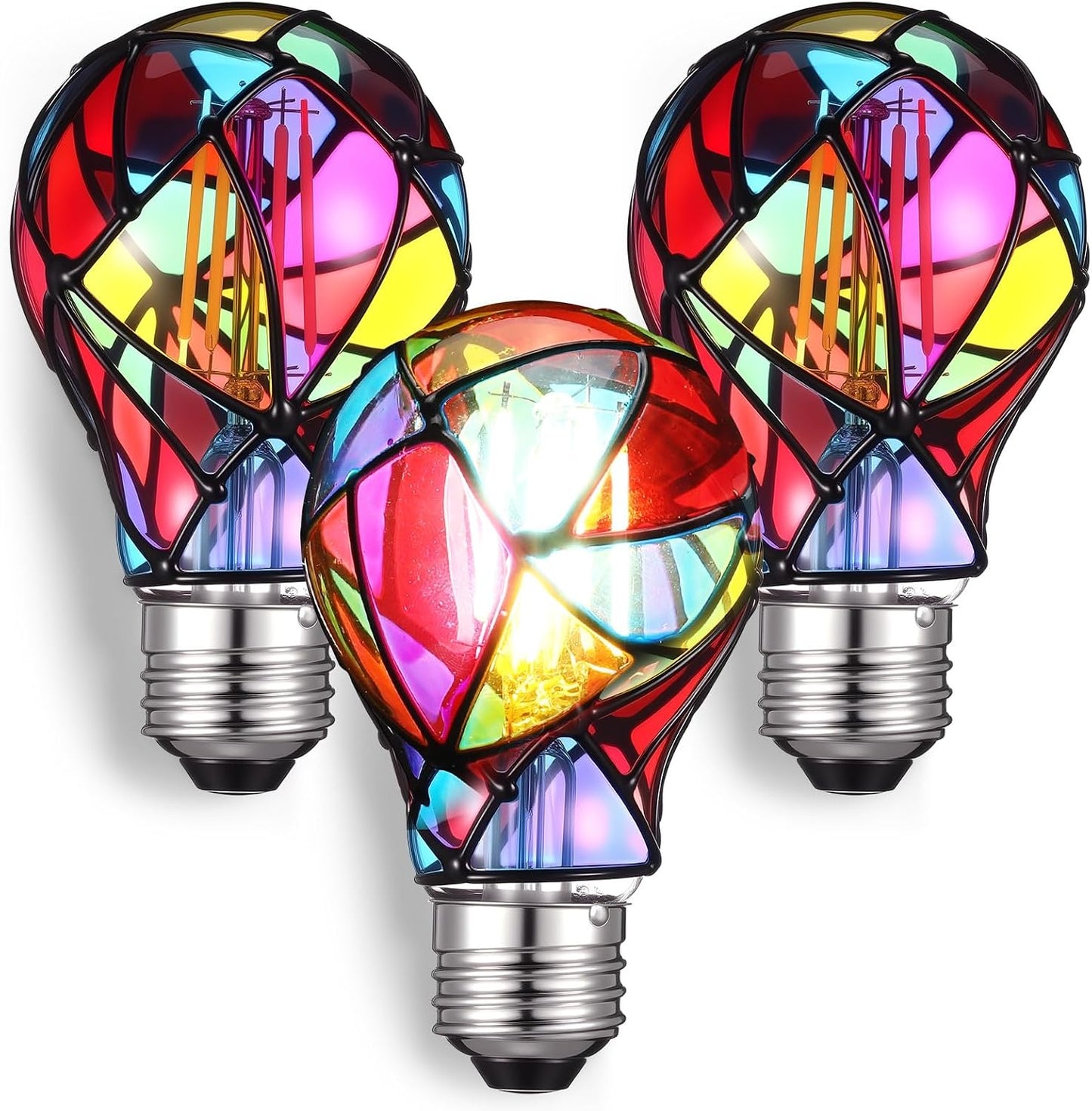 3 Bombillas Vitrales E26 A19 Coloridas Decoración Navidad