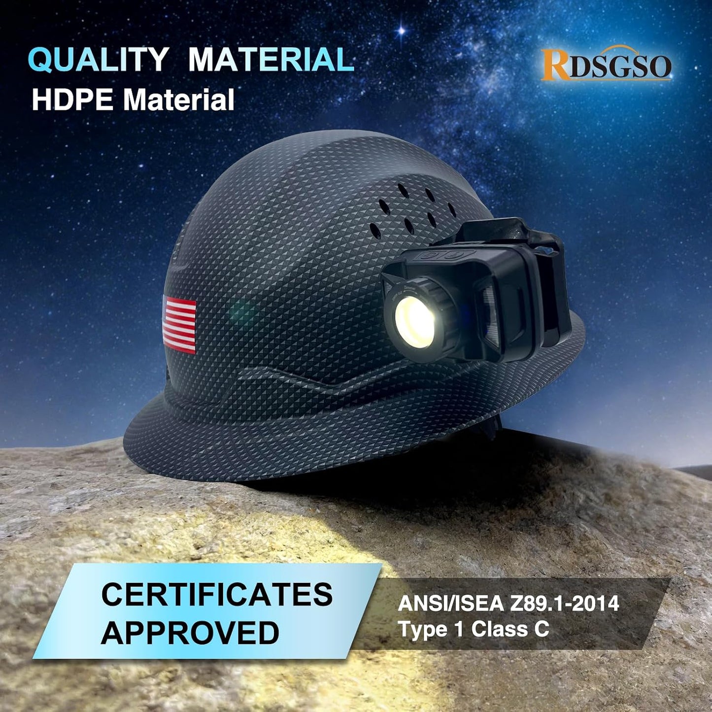 Casco seguridad industrial con faros ventilación ajustable