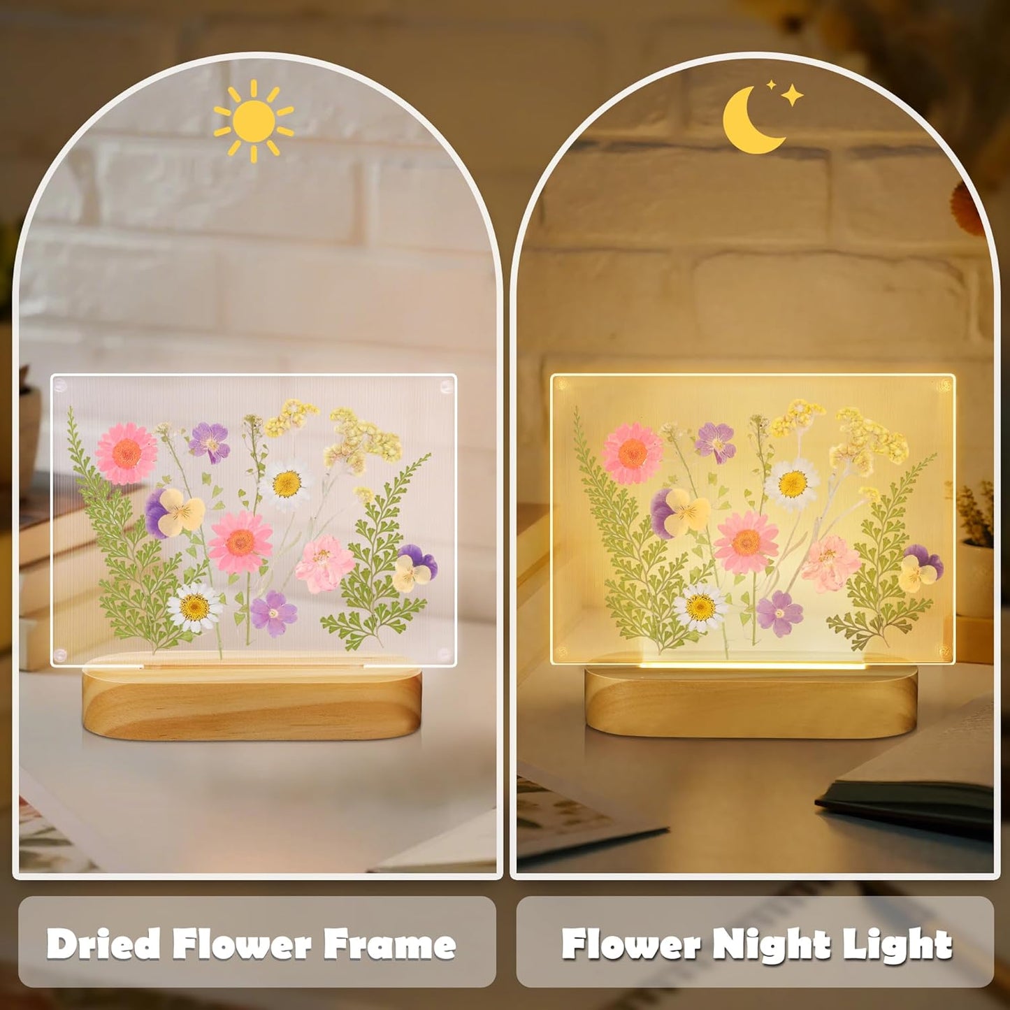 Marco flores secas con luz LED 4x6pulg decoración dormitorio