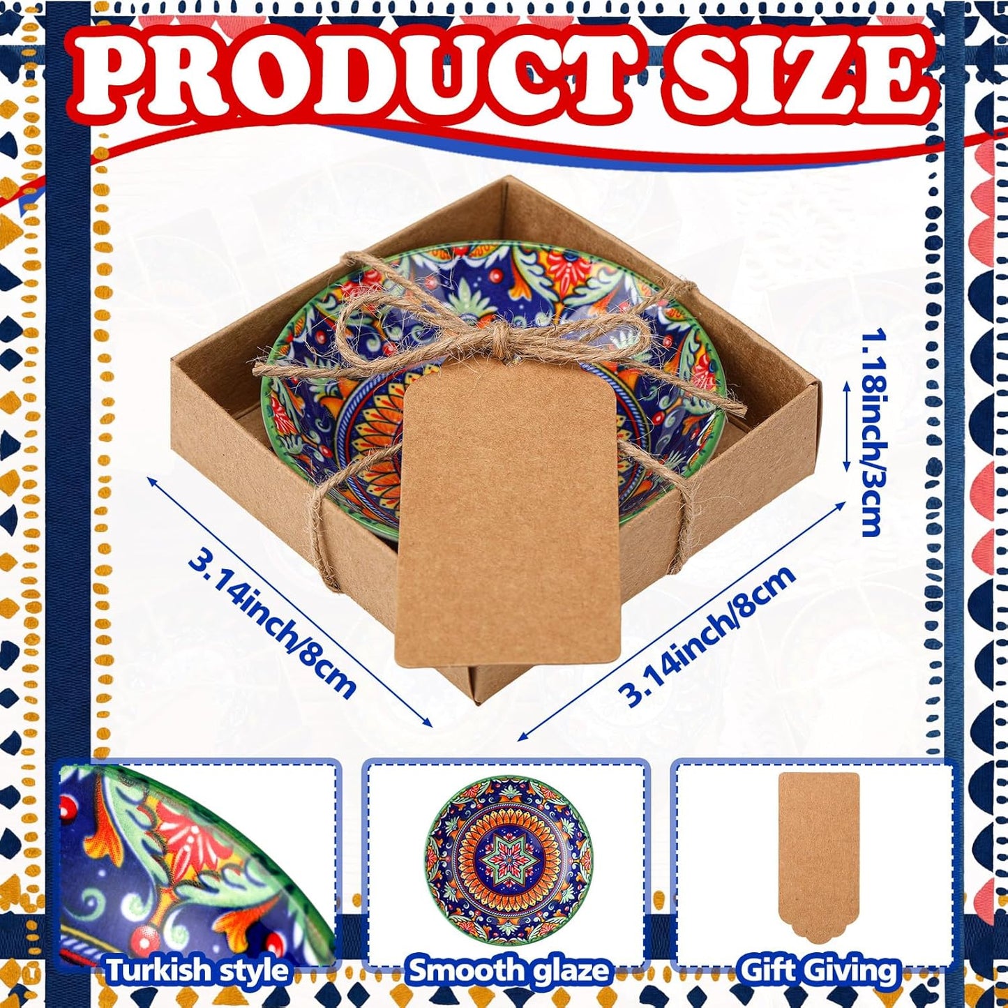 Set 24 Cuencos Cerámica Mexicana 4pulg Multicolor Decoración Turca
