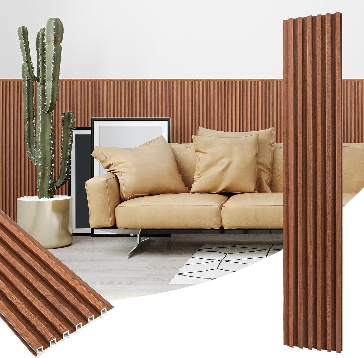 Paneles 3D WPC texturizados 51x6.7pulg para pared interior