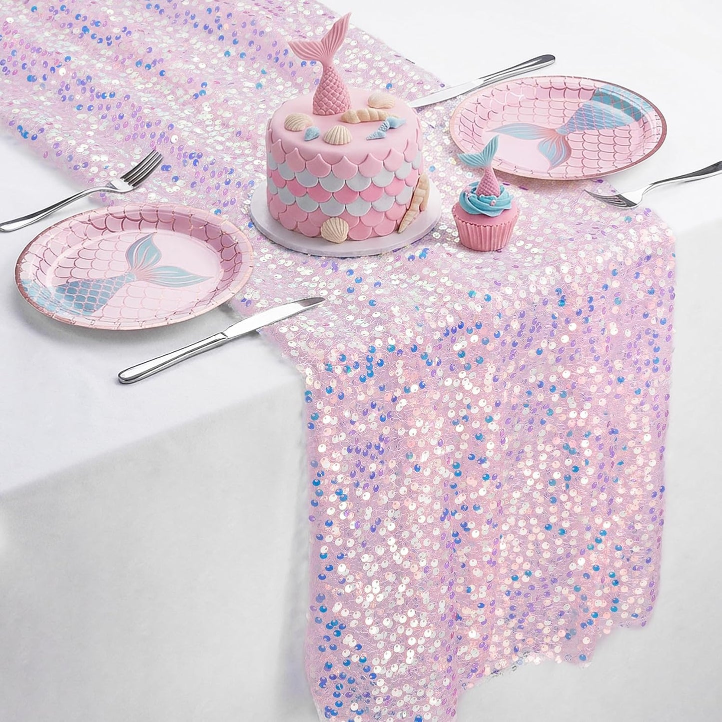 Table runner de encaje rosa para mesa de boda y fiestas