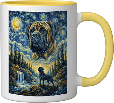 Taza Cerámica Perro Luna Estrellas Van Gogh Amarillo/Blanco
