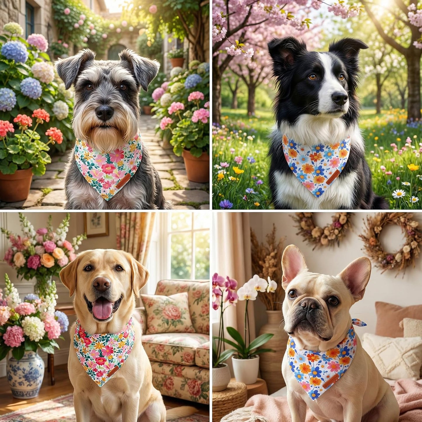 Bandana floral perros medianos y grandes varios tamaños