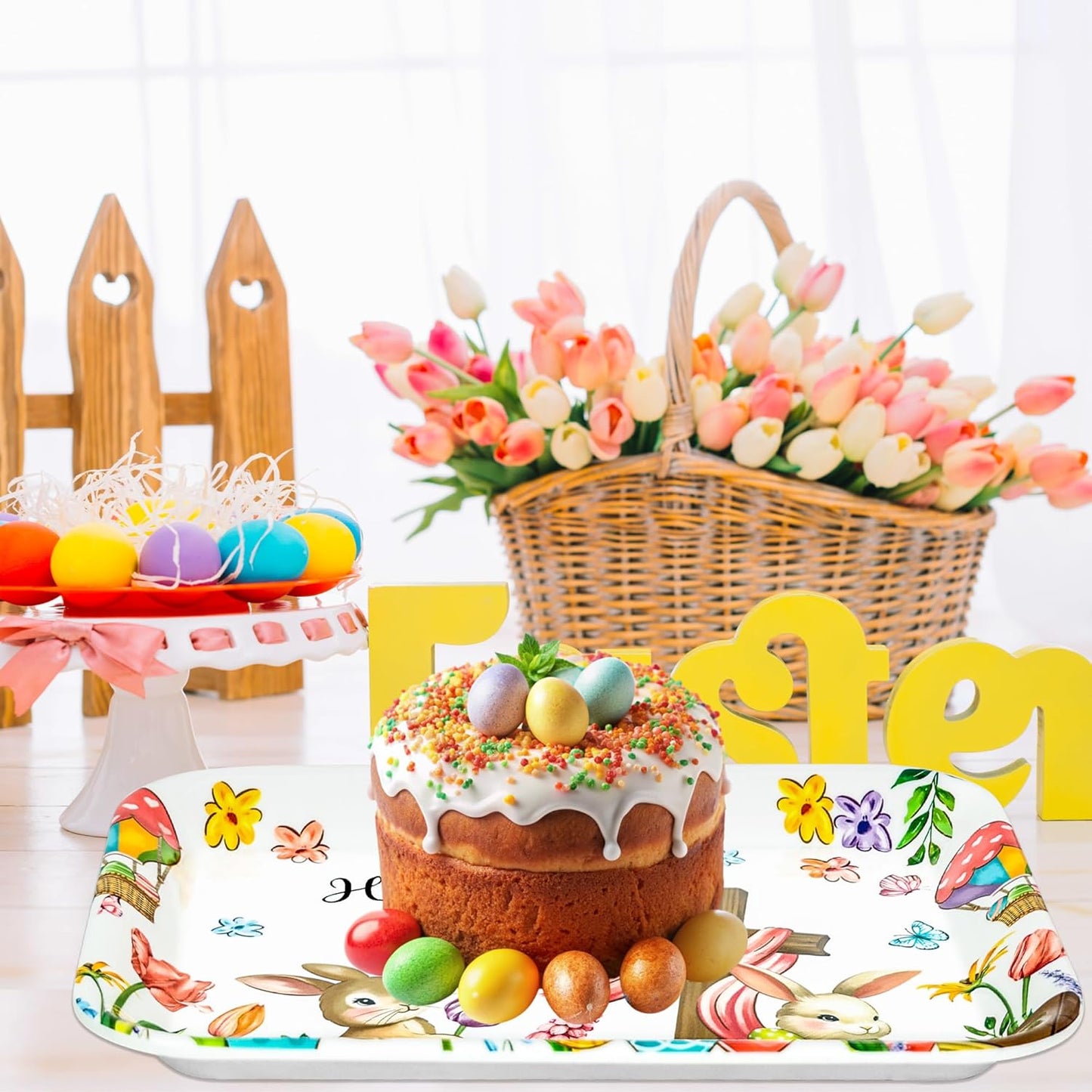 Bandejas de Pascua 13 x 10 pulgadas con diseños de conejo, huevo y flores