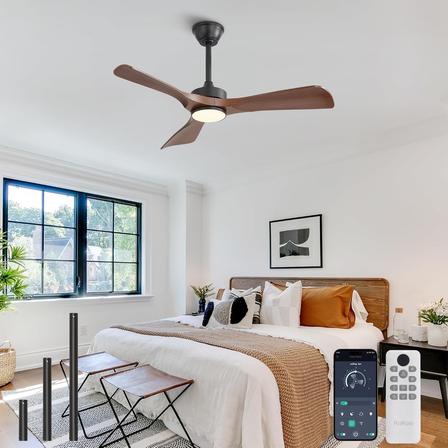 Ventilador techo 42pulg luz control APP 3 tonos 6 vel