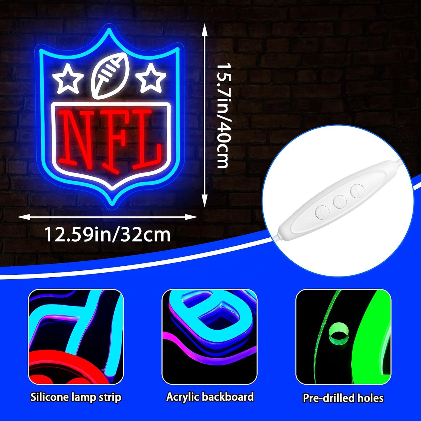 Letrero neón fútbol LED regulable para pared dormitorio