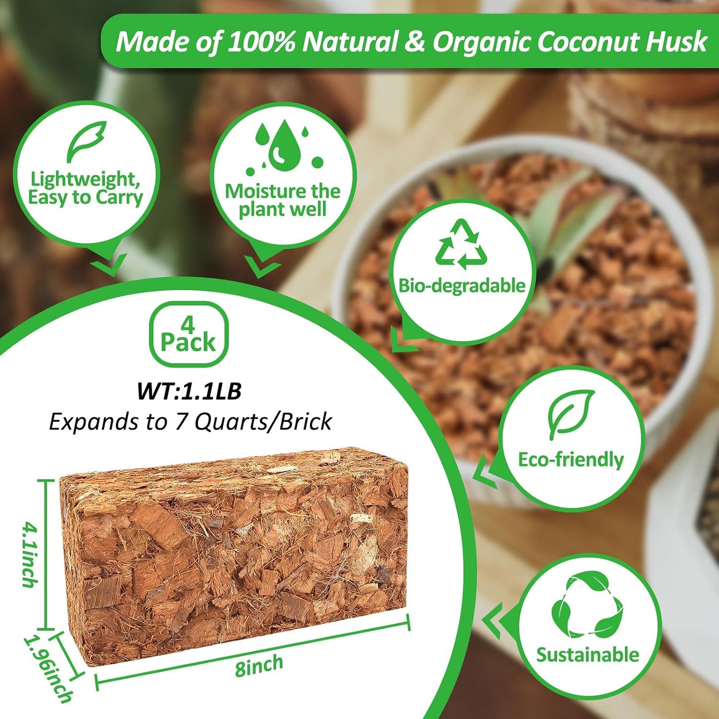 Pack 4 Sustrato Coco 4.4lb Orgánico Baja EC pH Equilibrado