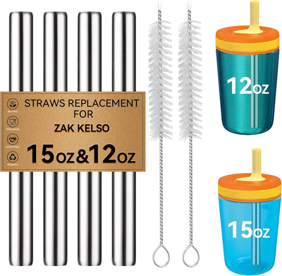 Pajitas de metal Zak Kelso para niños 12-15 oz juego de 4 con cepillos