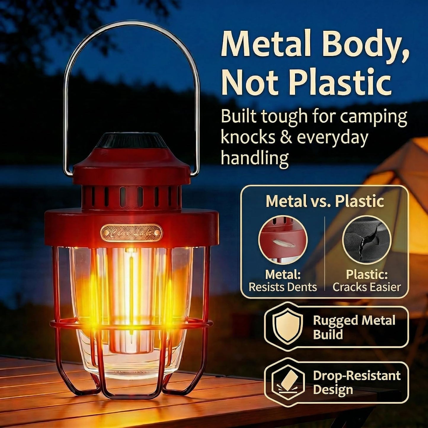 Linterna vintage LED recargable luz cálida para glamping y hogar