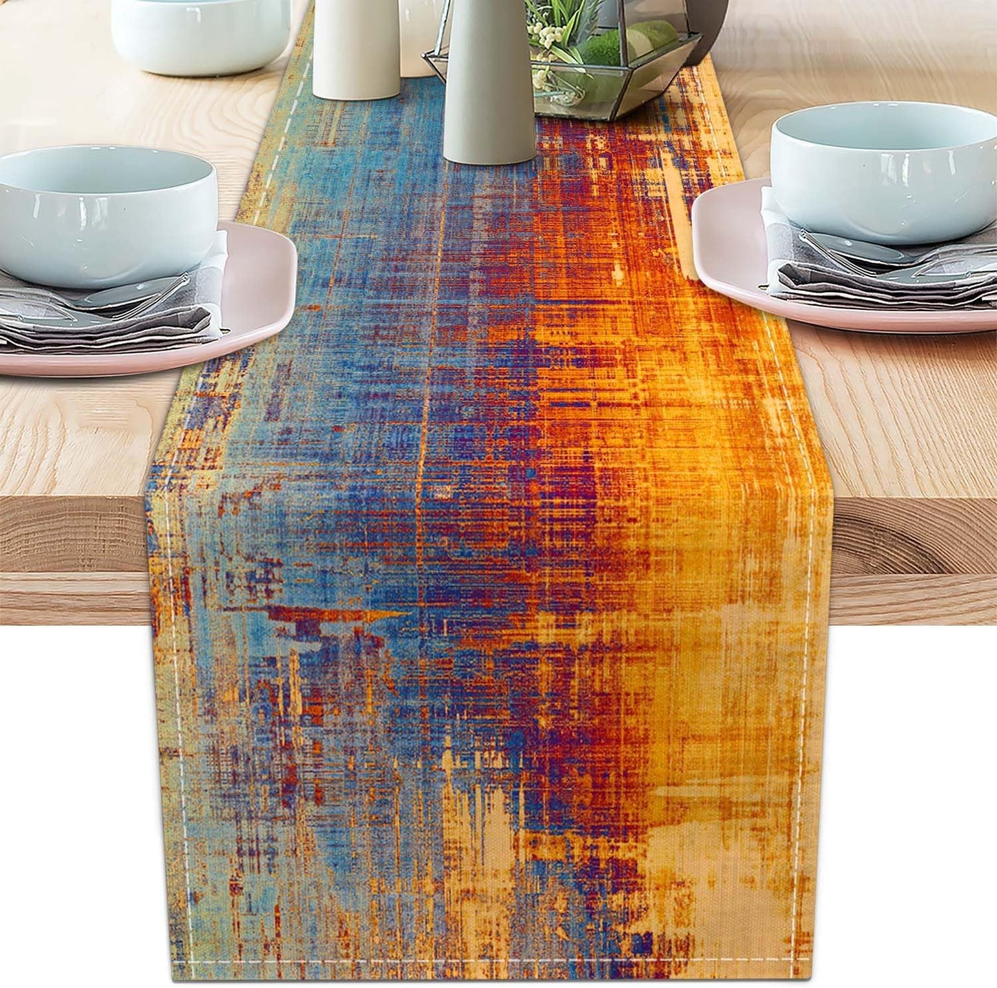 Camino de mesa moderno abstracto desordenado con pintura al óxido estilo vintage para cocina comedor boda café fiesta en casa