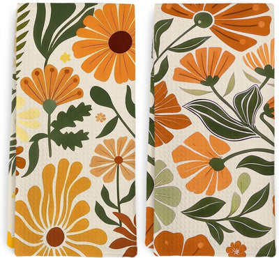 Juego de 2 toallas de cocina con diseño floral bohemio beige