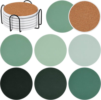 6 posavasos color verde salvia con soporte de corcho para mesa