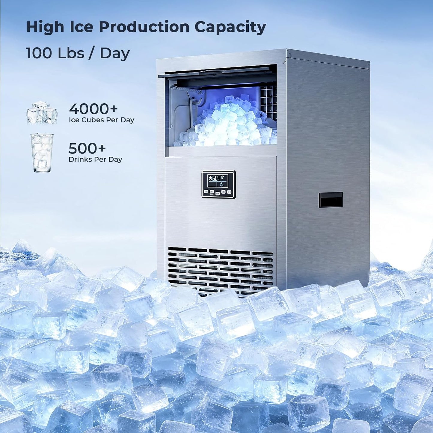 Máquina de hielo comercial Kismile 100 lb/24h acero inoxidable 304