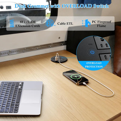 Ojal escritorio 3.15pulg doble USB C 20W 2 salidas CA 4 puertos USB