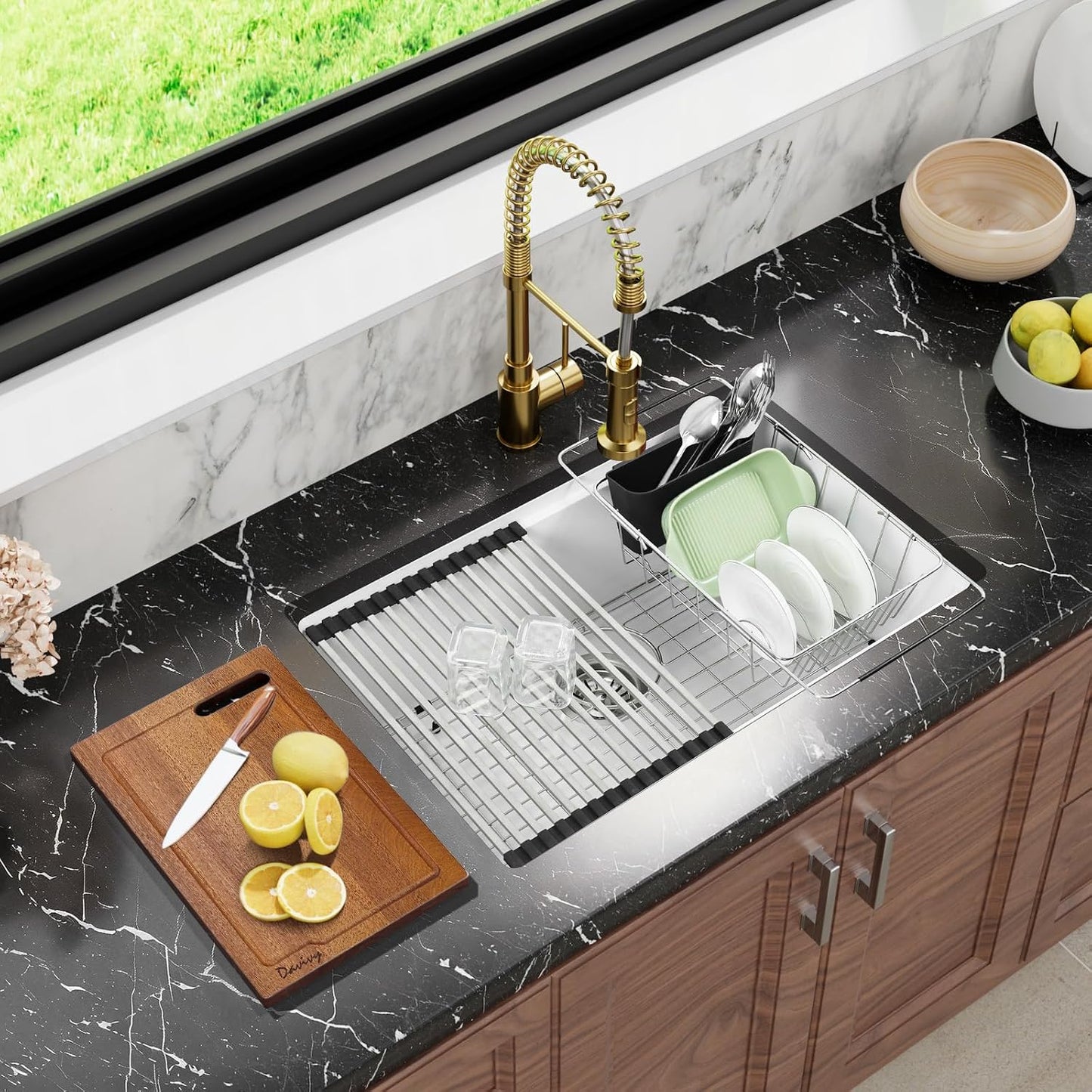 Fregadero cocina blanco 27x18pulg granito doble con cuenco