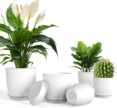Macetas plástico drenaje 4.5-7.1pulg interior 5uds blanco