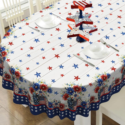 Mantel ovalado del 4 de julio vintage patriótico bandera estadounidense estrellas 54x72