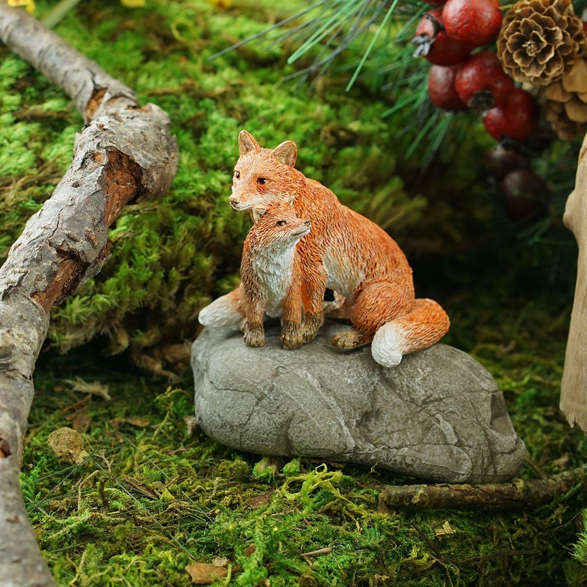 Jardín hadas miniatura terrario Mama Fox estatua bebé rojo