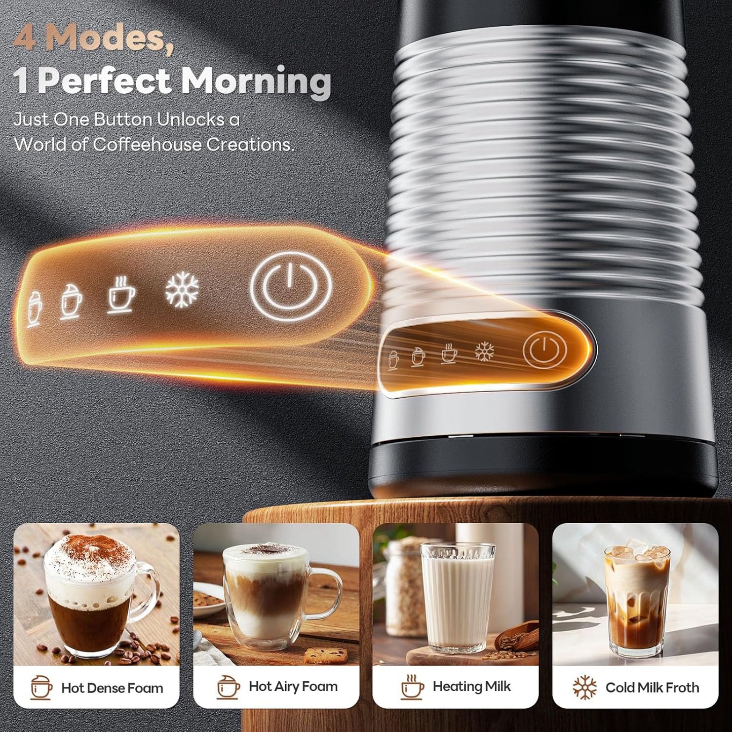 Espumador de leche eléctrico 4 en 1 para café, lattes y capuchinos