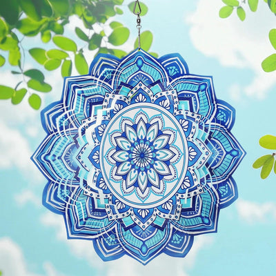 Molinillo viento mandala azul 12pulg acero inox 3D para exteriores