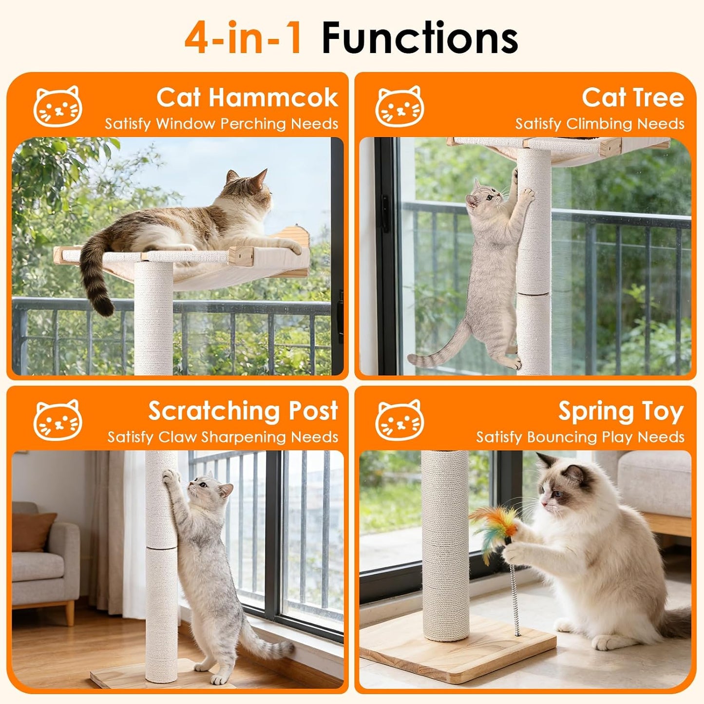 Percha gato poste rascador sisal 44pulg hamaca madera ventosa