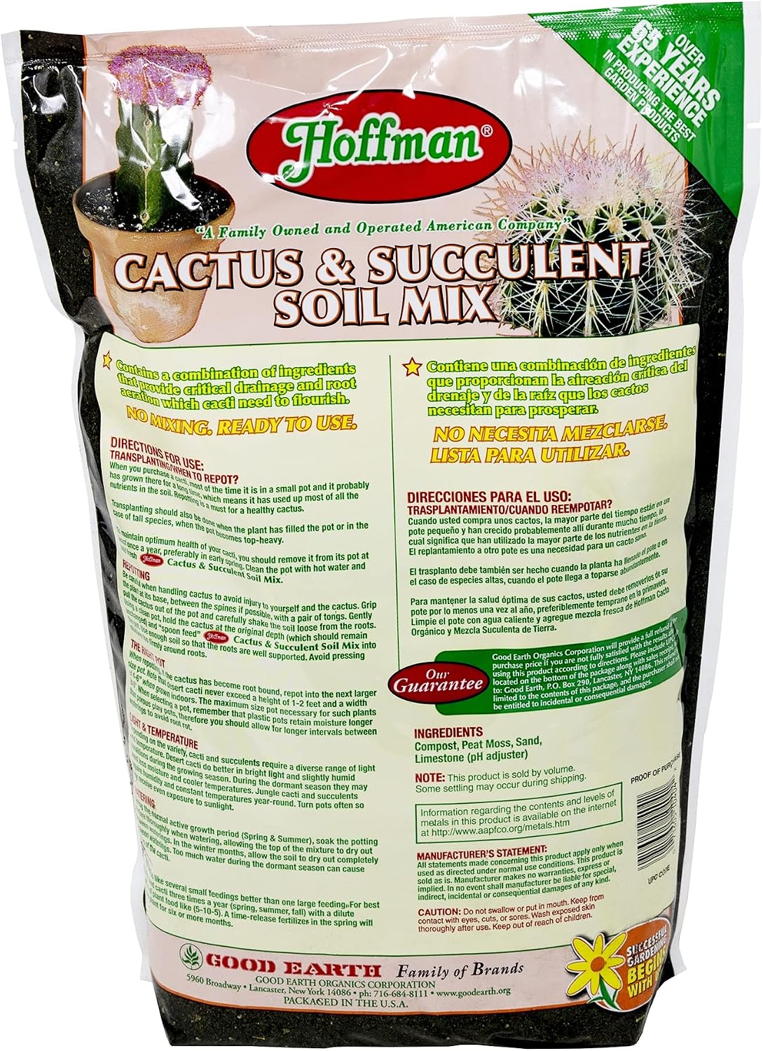 Mezcla suelo orgánica para cactus 4qt drenaje adecuado