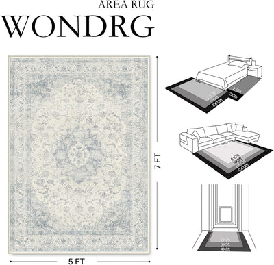 Alfombra vintage lavable azul 8x10 para sala dormitorio