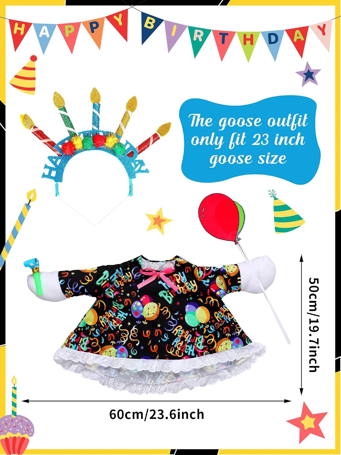 Disfraz ganso cumpleaños con sombrero y globo lavable para jardín
