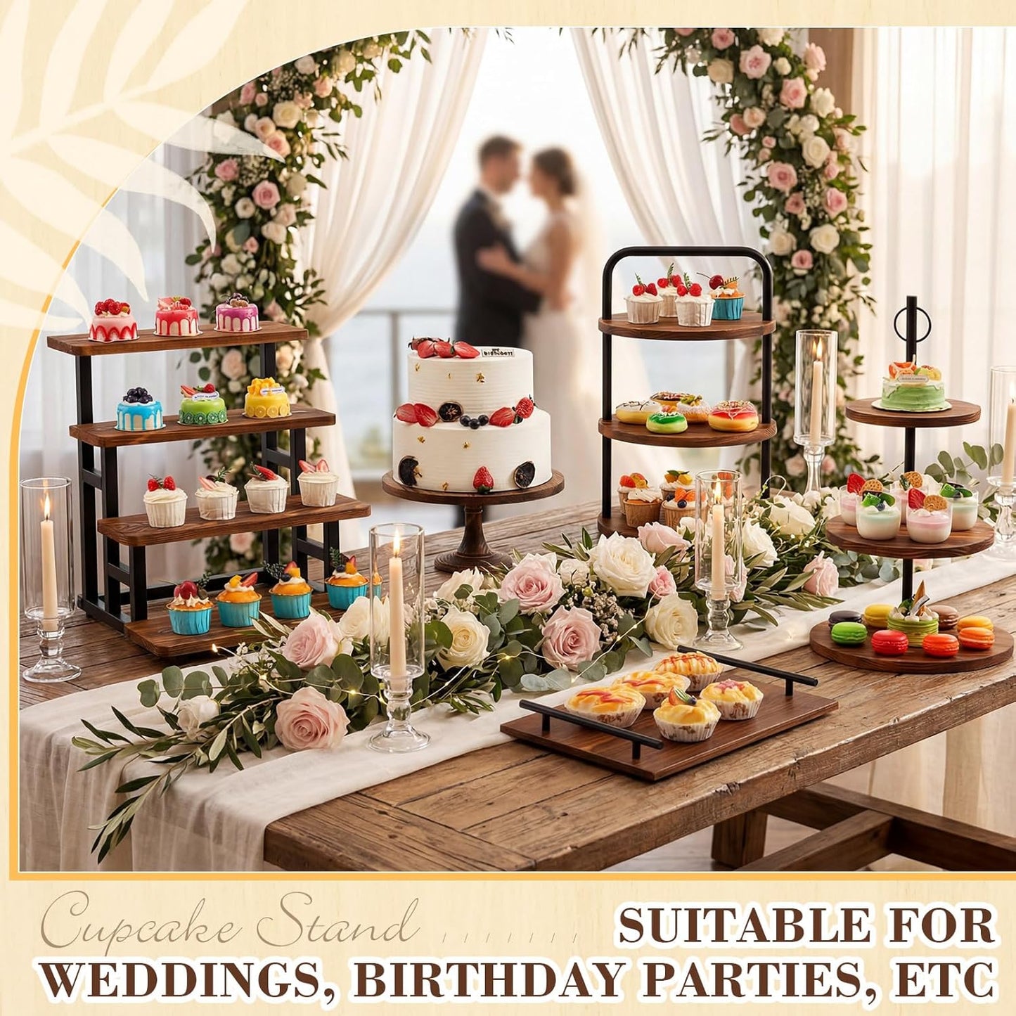 Set 6 Soportes Exhibición Cupcakes Torre Madera Escalonada Boda