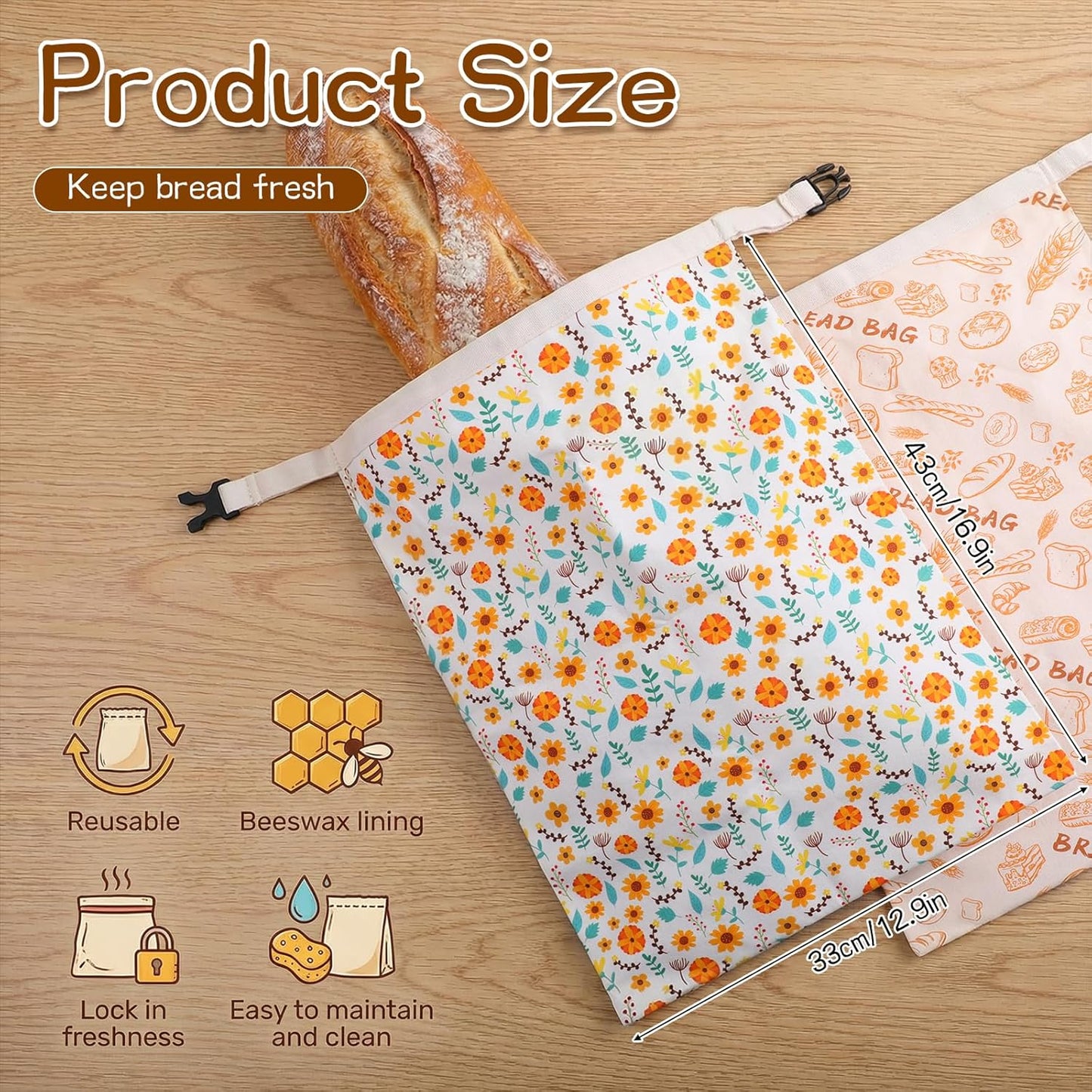 2 Bolsas Pan Cera Abejas 13x17pulg Reutilizables