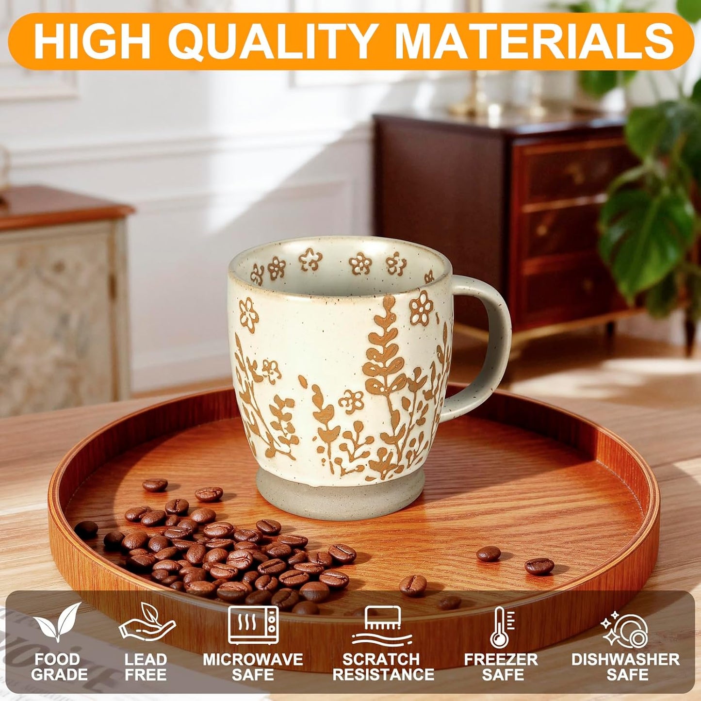Taza de café de cerámica rústica con mango cómodo