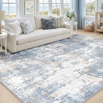 Alfombras lavables 5x7ft antideslizantes abstractas azul