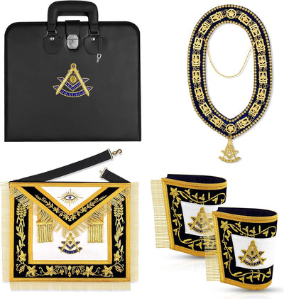 Delantal Masonic bordado piel cordero cuello cadena joyas