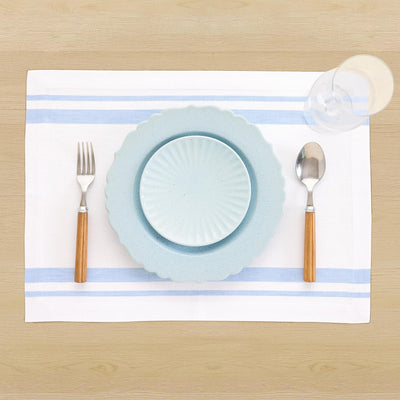 Set 4 Manteles Lino A Rayas Fransesas Azul Polvoriento