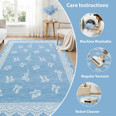 Alfombra antideslizante pelo bajo lavable azul 5x7ft dormitorio