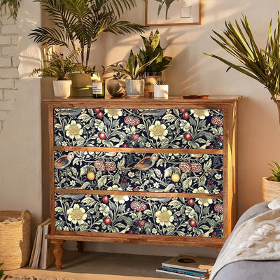 Papel tapiz floral oscuro autoadhesivo extraíble bohemio