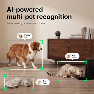 Cámara AI 2K para mascotas con visión nocturna y seguimiento 360°
