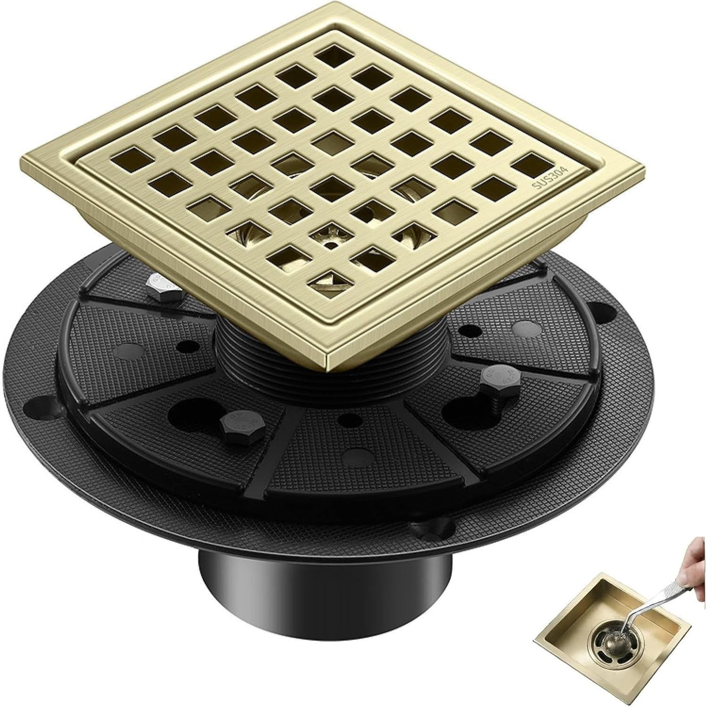 Desagüe ducha cuadrado 4pulg acero inox SUS304 con cubierta extra