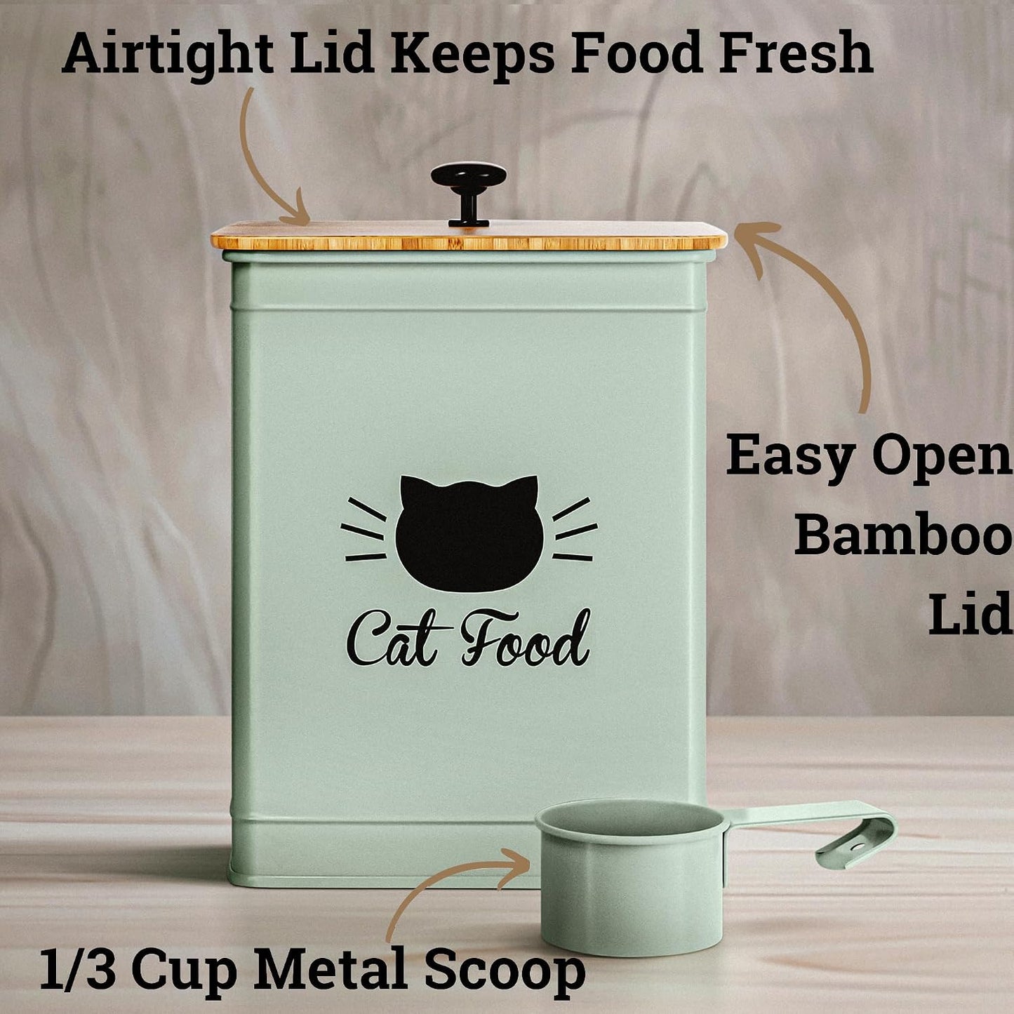 Contenedor alimento gato 5-7lb con cuchara y tapa bambú