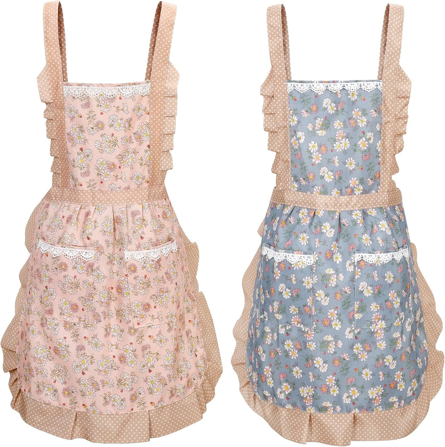 Delantales para mujer con bolsillos delantal floral para niña suave para cocinar