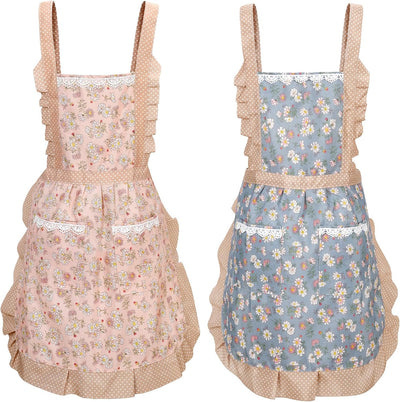 Delantales para mujer con bolsillos delantal floral para niña suave para cocinar