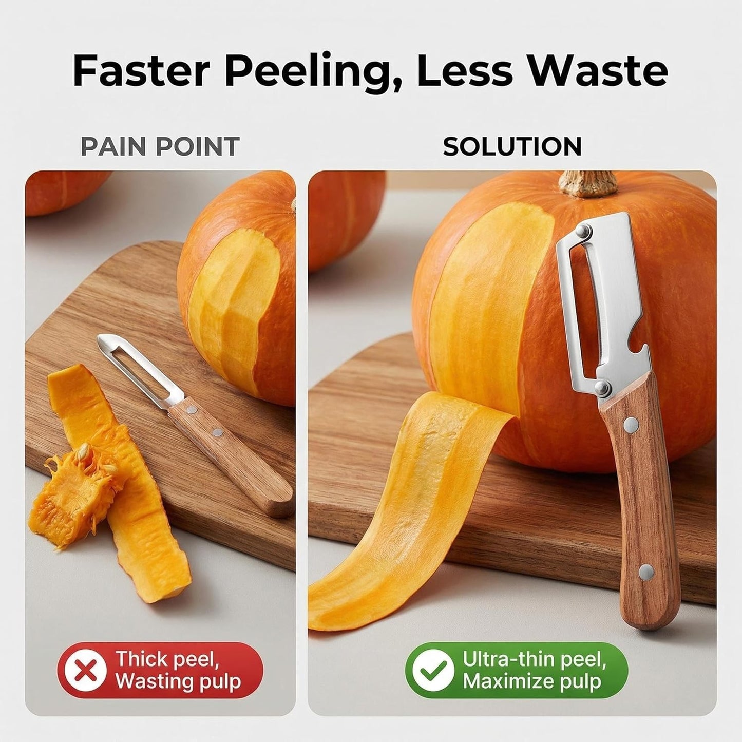 Pelador multifuncional con mango madera y hoja acero inox