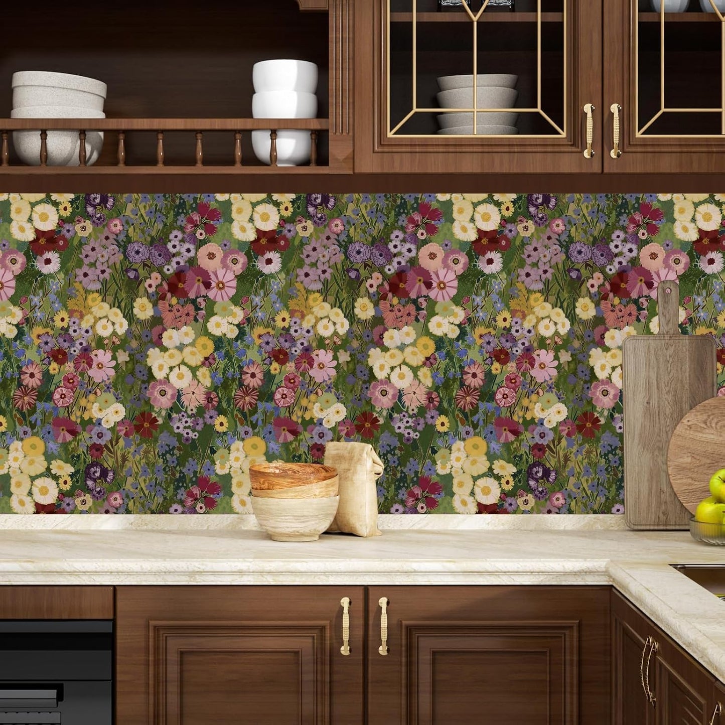 Papel tapiz floral autoadhesivo bohemio 17.5x78.7pulg